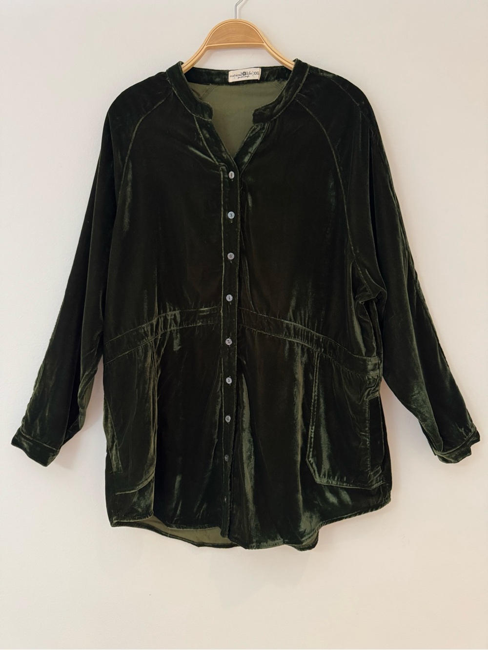 Natural Life Laid Back Velvet Button Down Tunic Shirt Shacket Green, Size XXL - Picture 10 of 10
